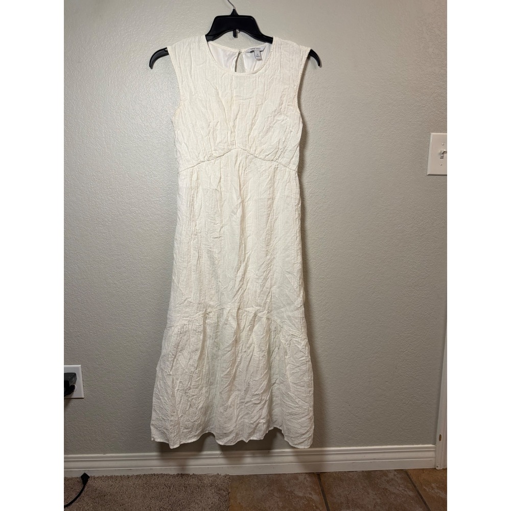 Nine West Womens Off White Crinkle Gauze Tiered Sleeveless Midi Dress Size M